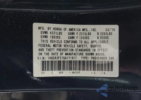 2016 Honda Accord Sport from USA, damaged, VIN 1HGCR2F57GA171917
